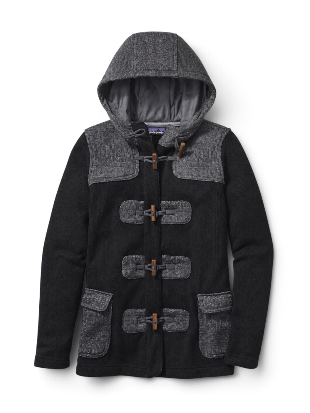 Patagonia Better Sweater Icelandic Coat Hooded Toggle Jacket Black Gray XS